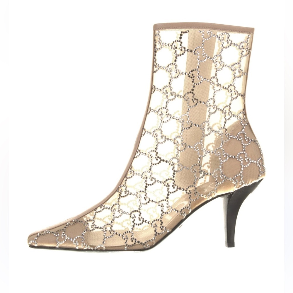 Gucci Tan Mesh Heeled Boots